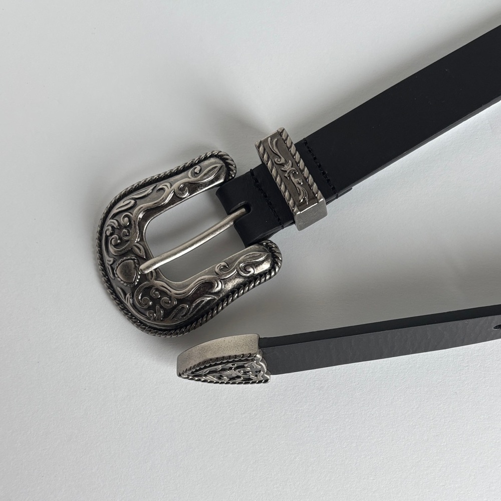 Lucky Brand Black Belt with Silver Buckle